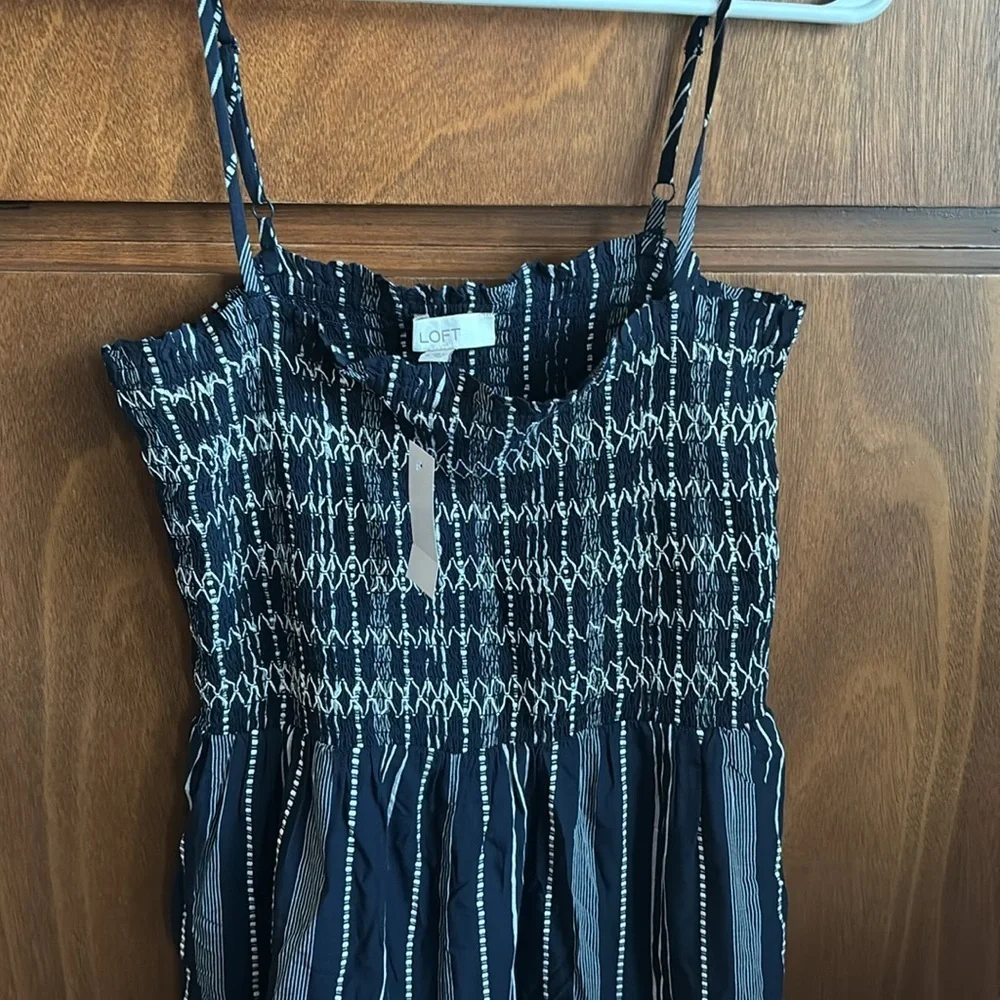LOFT Smocked Pocket Romper- NAVY STRIPED